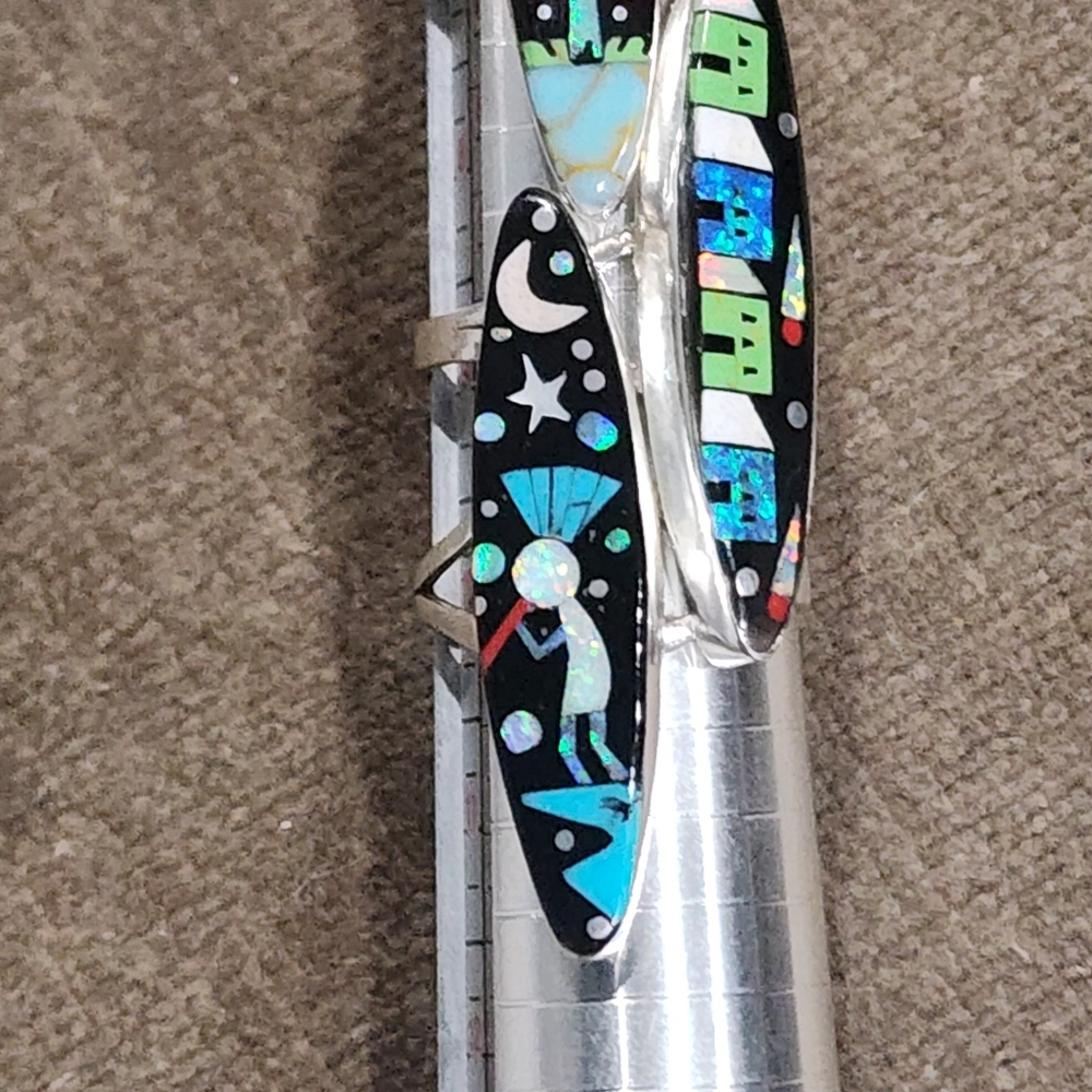 🆕️Sterling Silver and Blue Galaxy Ring with Intricate Inlay Design - Picture 3 of 4